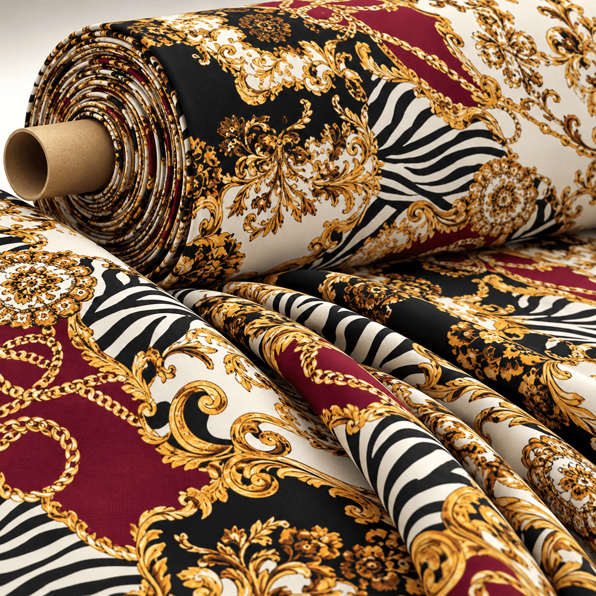 Luxury Baroque Zebra Chain Fabric by Metre - Whotex Fabrics London
