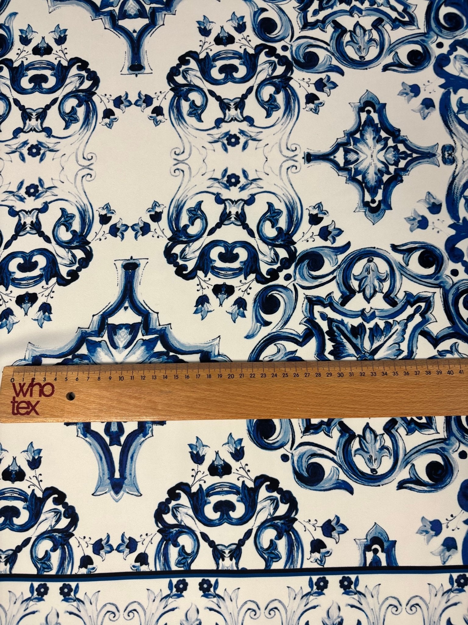 Luxury Blue & White Chiffon Satin Fabric by the Metre – Baroque Tile Print - Whotex Online Fabric Store