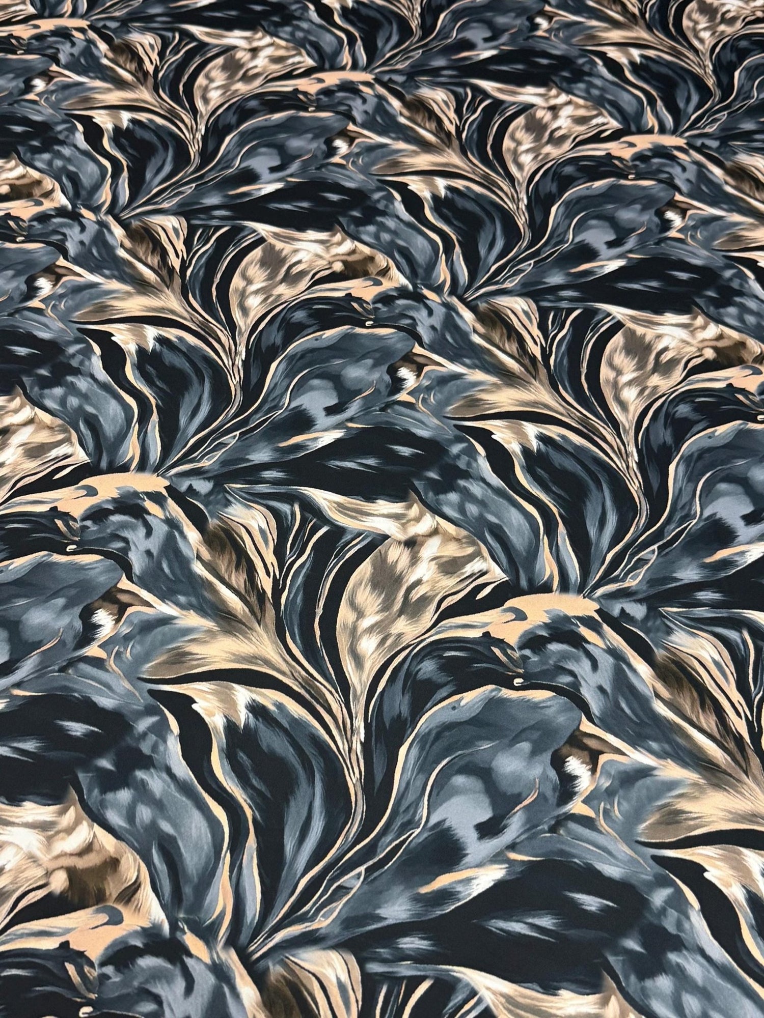 Luxury Marble Swirl Satin Fabric - Dark Blue & Gold Print Fabric By The Yard - Whotex Online Fabric Store