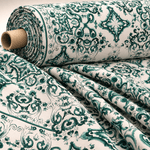 Majolica Floral Scroll Green White Fabric by the Metre - Whotex Fabrics London