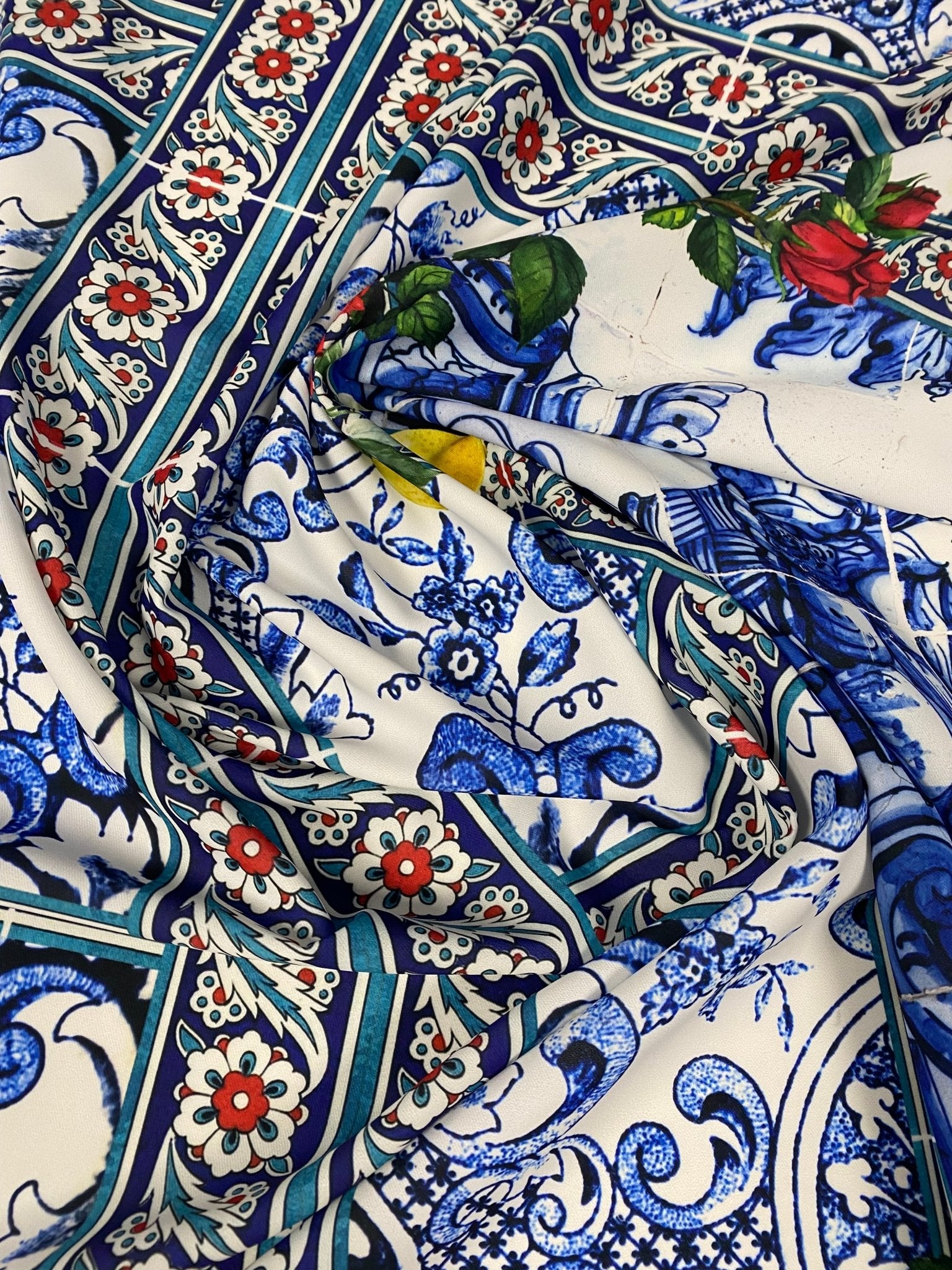 Majolica Mosaic Pattern Italian Tile Fabric - Whotex Online Fabric Store