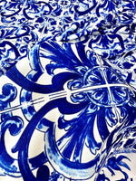 Majolica Pattern Fabric, Blue White Swirl Fabric By The Yard - Whotex Online Fabric Store