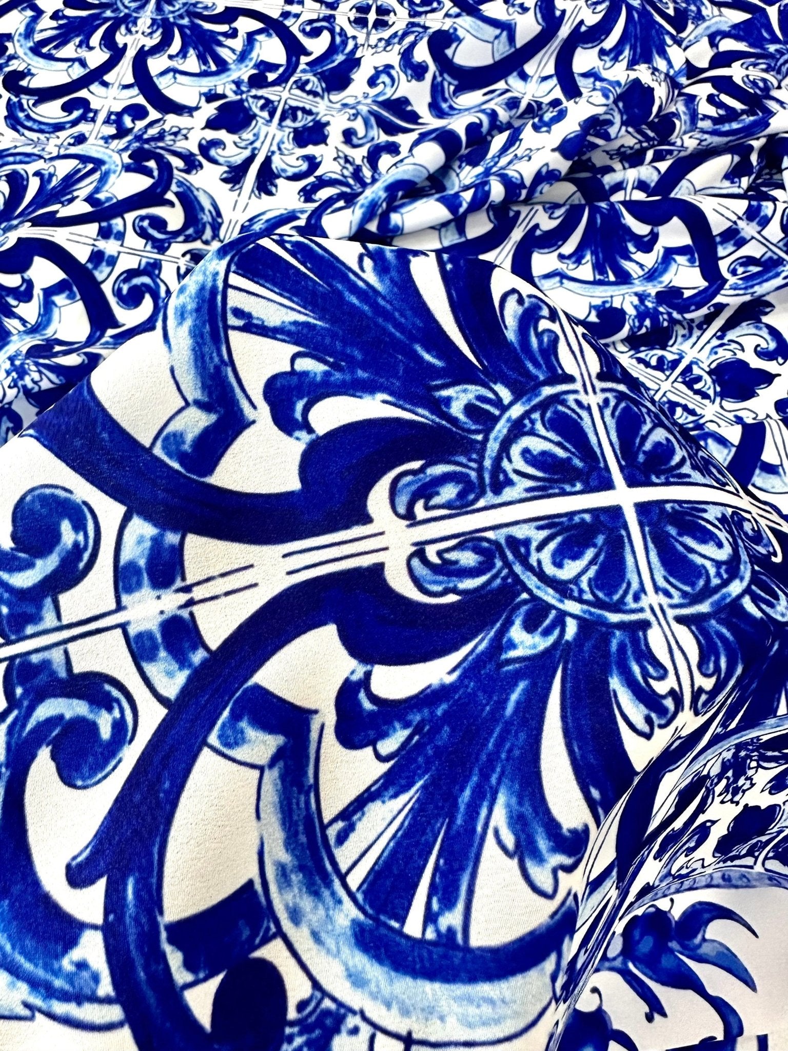 Majolica Pattern Fabric, Blue White Swirl Fabric By The Yard - Whotex Online Fabric Store