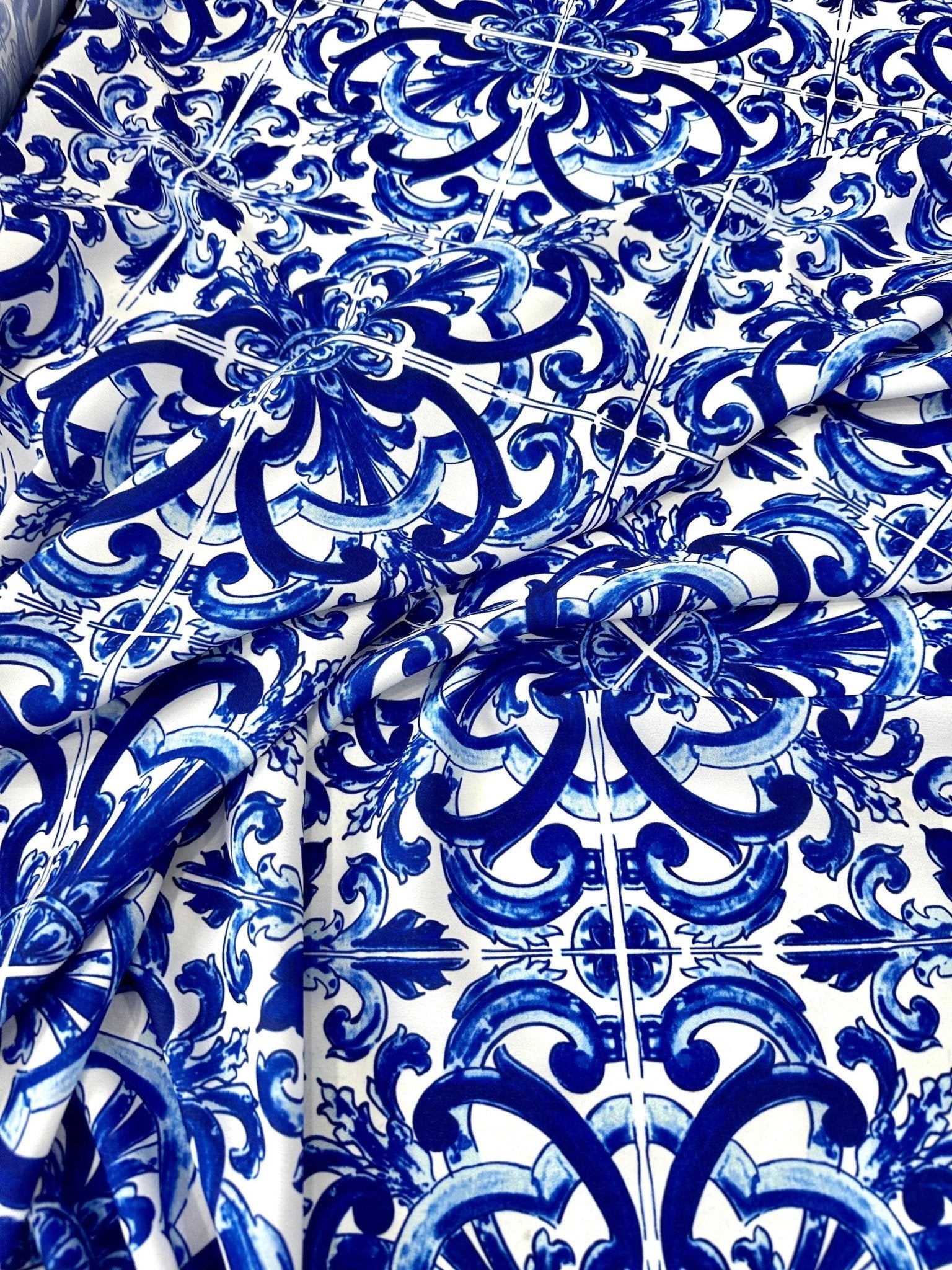 Majolica Pattern Fabric, Blue White Swirl Fabric By The Yard - Whotex Online Fabric Store