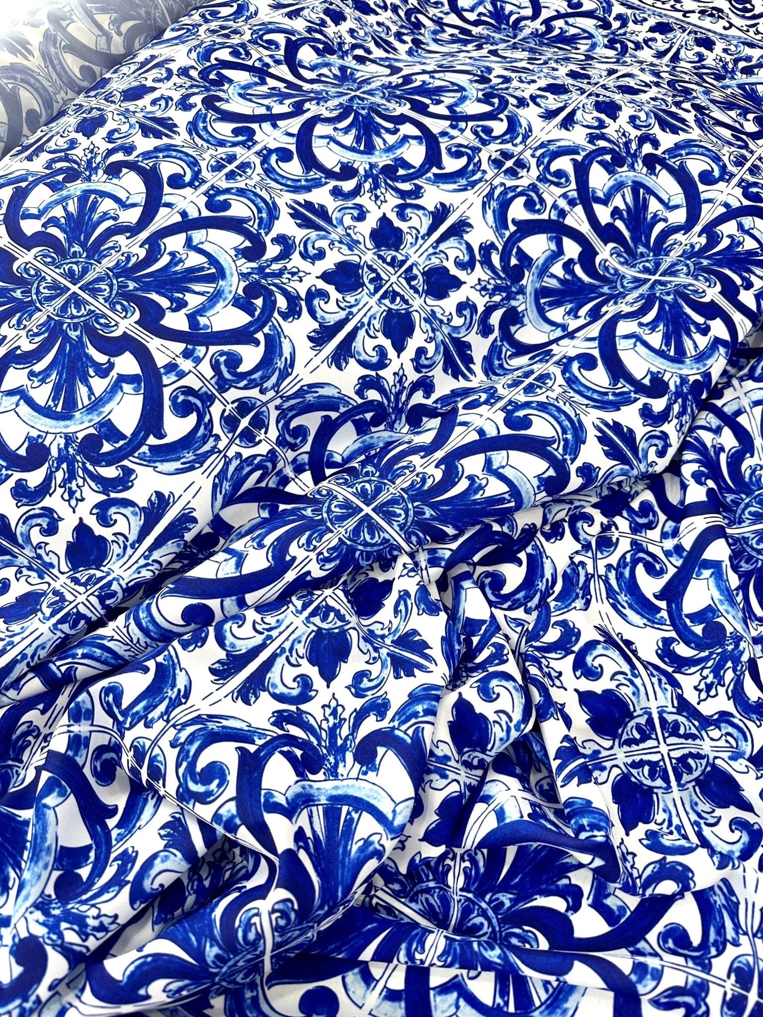 Majolica Pattern Fabric, Blue White Swirl Fabric By The Yard - Whotex Online Fabric Store