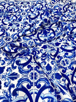 Majolica Pattern Fabric, Blue White Swirl Fabric By The Yard - Whotex Online Fabric Store