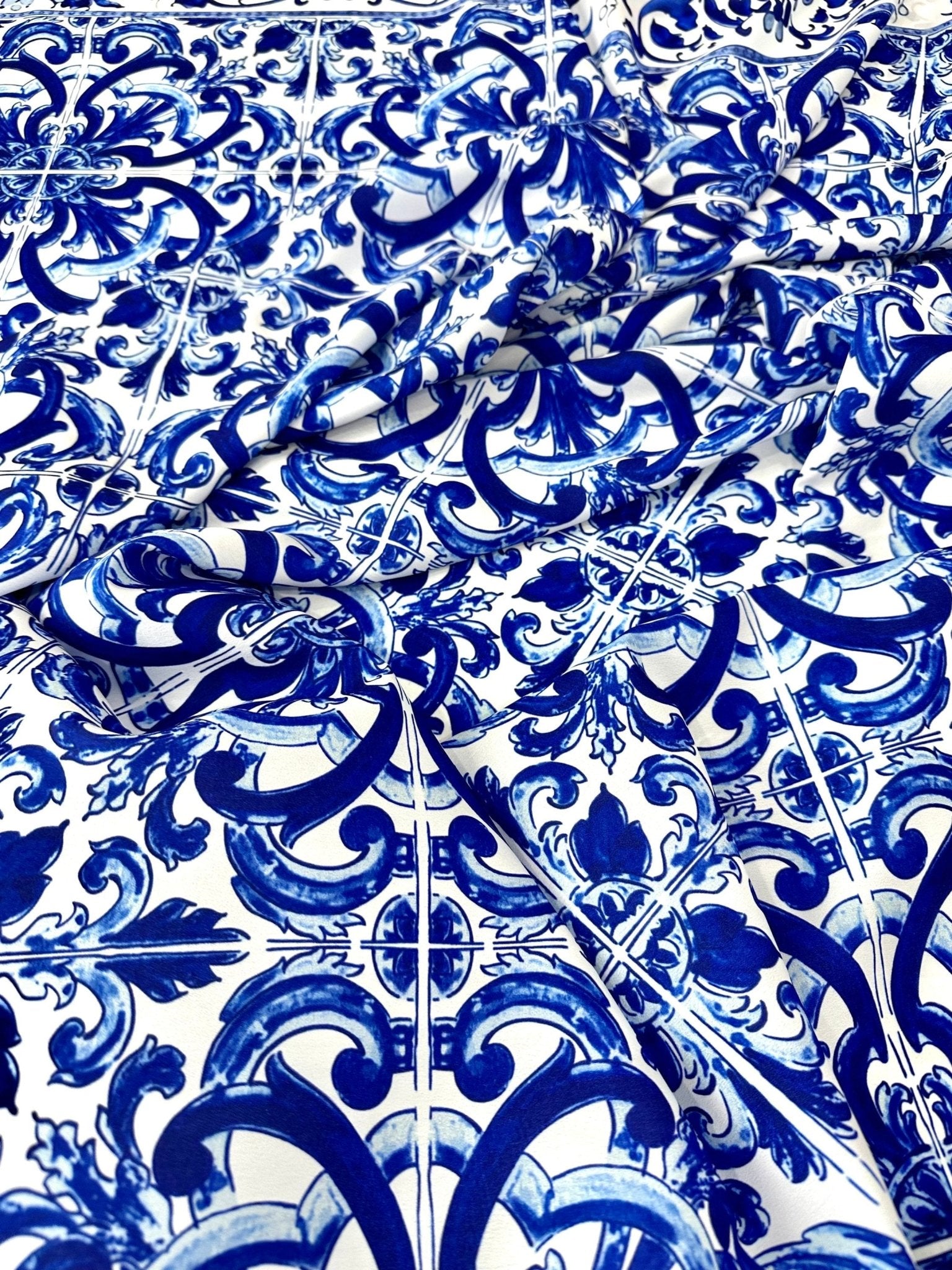 Majolica Pattern Fabric, Blue White Swirl Fabric By The Yard - Whotex Online Fabric Store