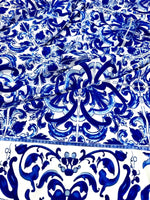 Majolica Pattern Fabric, Blue White Swirl Fabric By The Yard - Whotex Online Fabric Store