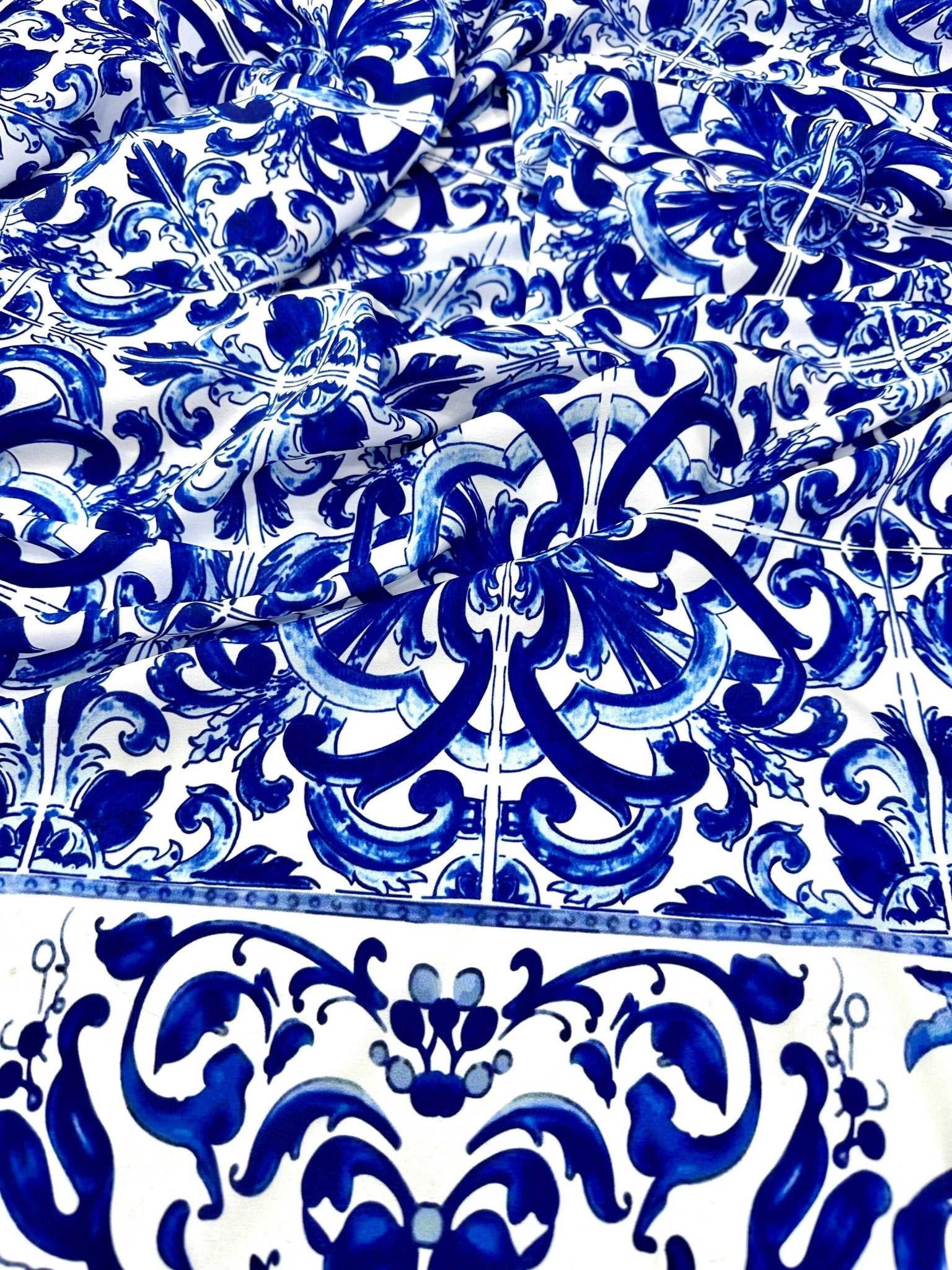 Majolica Pattern Fabric, Blue White Swirl Fabric By The Yard - Whotex Online Fabric Store
