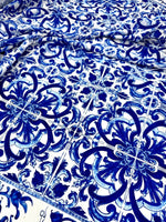 Majolica Pattern Fabric, Blue White Swirl Fabric By The Yard - Whotex Online Fabric Store