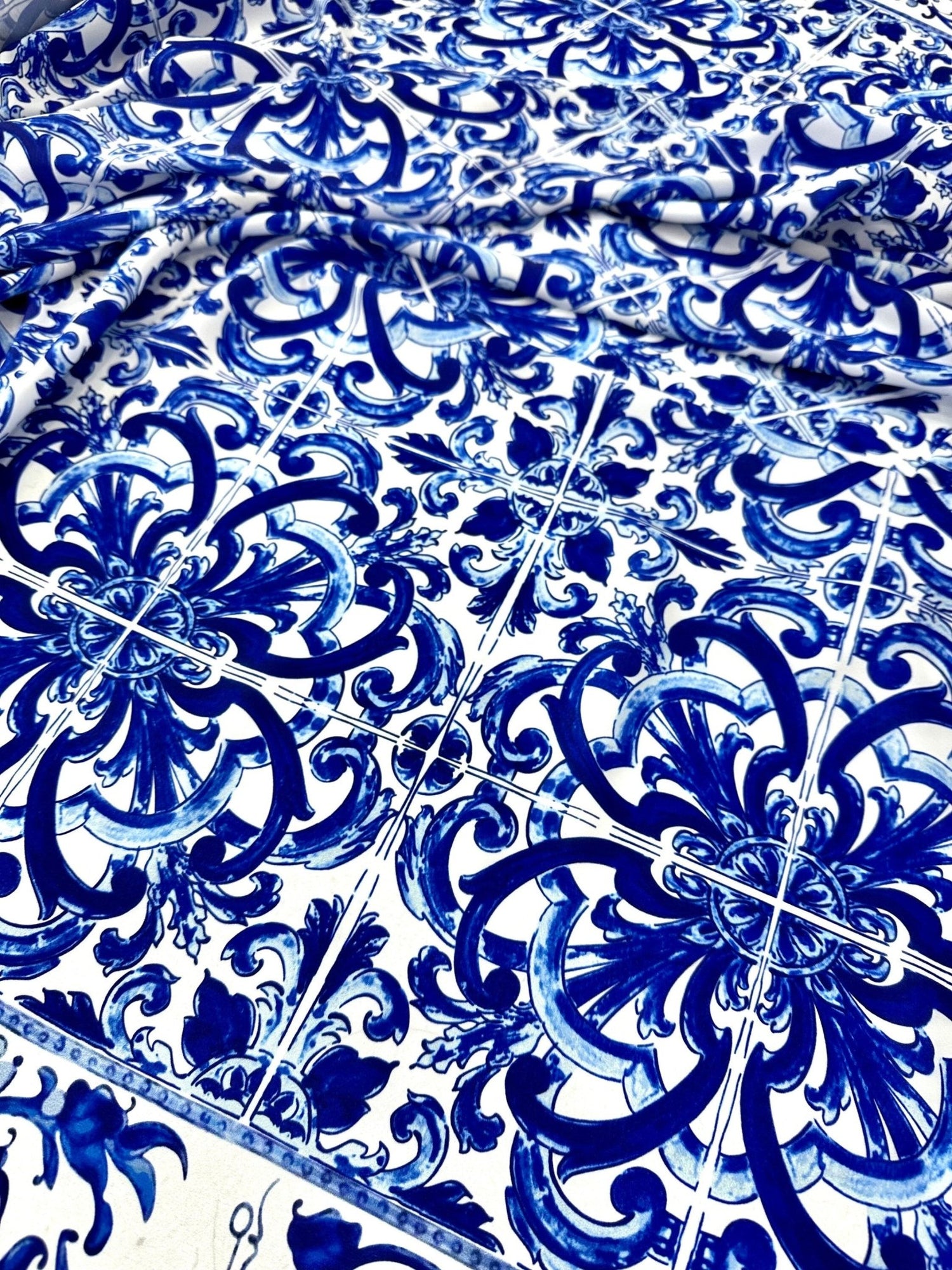 Majolica Pattern Fabric, Blue White Swirl Fabric By The Yard - Whotex Online Fabric Store