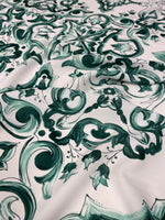 Majolica Pattern Fabric - Green and White Swirl Fabric - Whotex Online Fabric Store