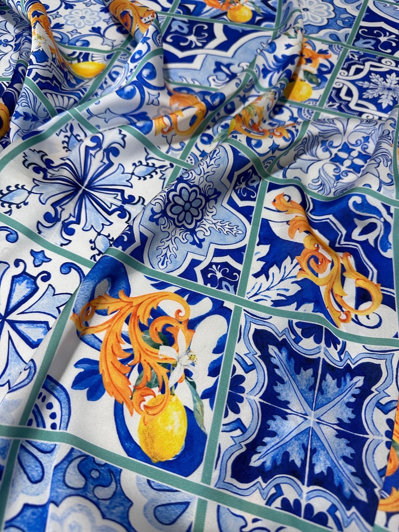 Majolica Pattern Fabric, Lemons On Luxury Fabric - Whotex Online Fabric Store