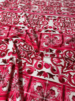 Majolica Pattern Fabric, Pink Sicilian print Fabric , Fabric By The Yard - Whotex Online Fabric Store