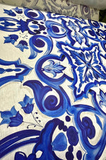Majolica Pattern Linen Fabric, Blue and white Fabric - Whotex Online Fabric Store