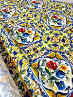 Majolica Pattern Linen Fabric, Blue and Yellow Fabric - Whotex Online Fabric Store