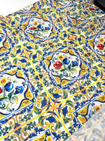 Majolica Pattern Linen Fabric, Blue and Yellow Fabric - Whotex Online Fabric Store