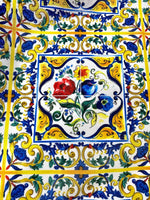 Majolica Pattern Linen Fabric, Blue and Yellow Fabric - Whotex Online Fabric Store