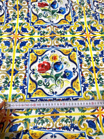 Majolica Pattern Linen Fabric, Blue and Yellow Fabric - Whotex Online Fabric Store