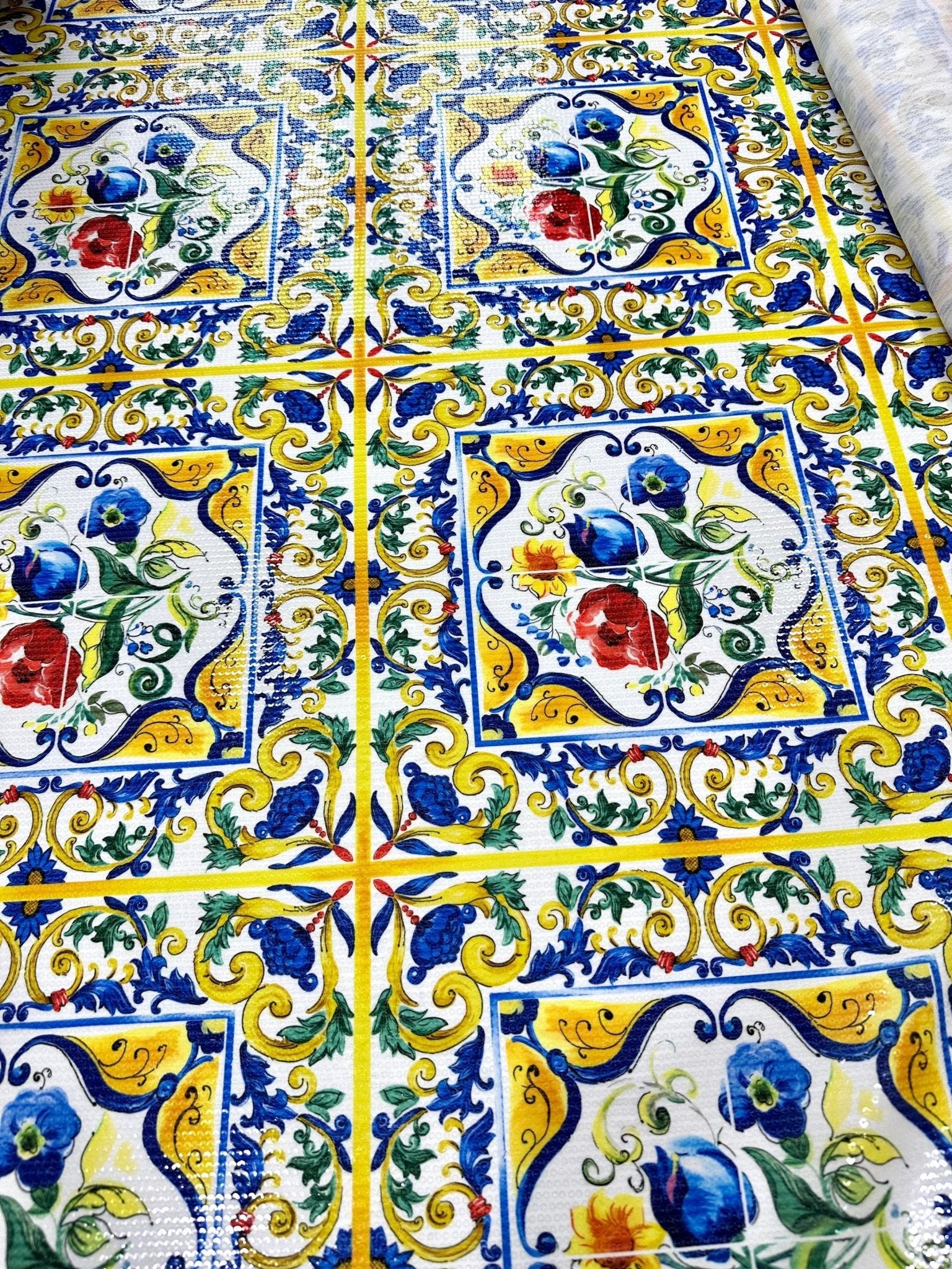 Majolica Pattern Sequin Fabric, 2 - Way Stretch Sequin Fabric By The Yard - Whotex Online Fabric Store