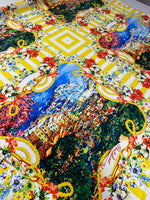 Mediterranean Print Crepe Fabric by the Metre – Yellow Stripes Floral - Whotex Online Fabric Store