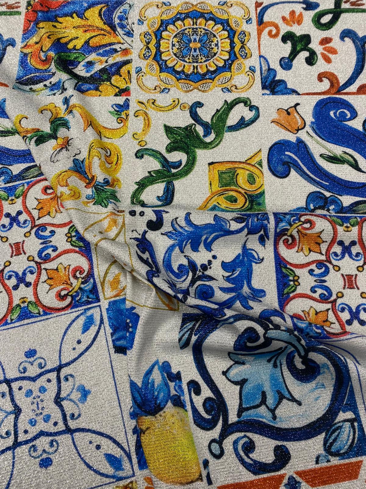 Mediterranean Shimmer Design Lurex Fabric by the Metre - Whotex Fabrics London