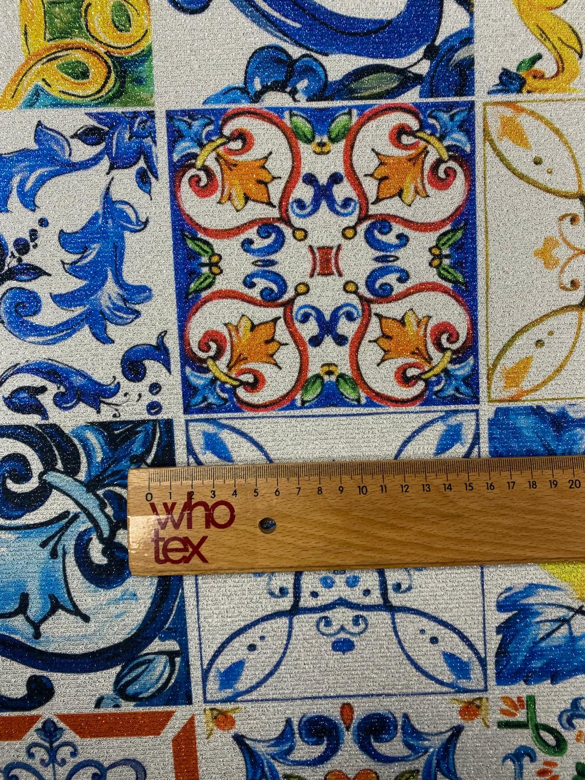 Mediterranean Shimmer Design Lurex Fabric by the Metre - Whotex Fabrics London