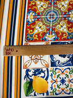 Mediterranean Tile & Lemon Print Crepe Fabric by the Metre – Dressmaking - Whotex Online Fabric Store