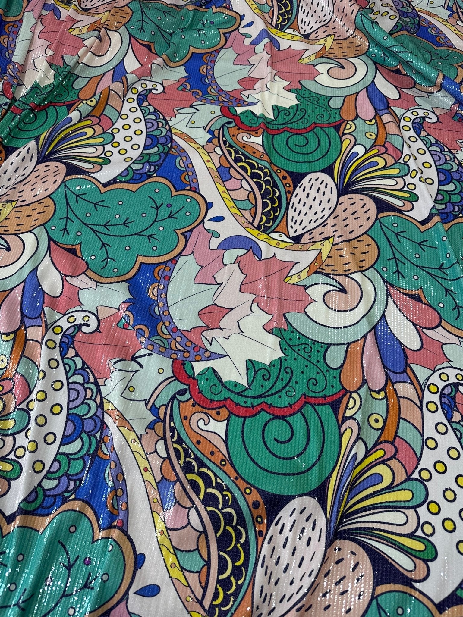 Mehndi Flowers Sequin Fabric, 2 - Way Stretch Sequin Fabric By The Yard - Whotex Online Fabric Store