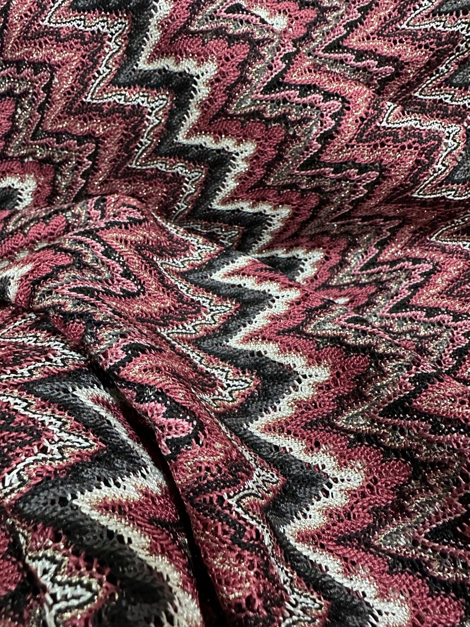 Mesh Fabric, Bordeaux colour Zigzag Knited Fabric, Shiny Knit Jersey Fabric - Whotex Online Fabric Store