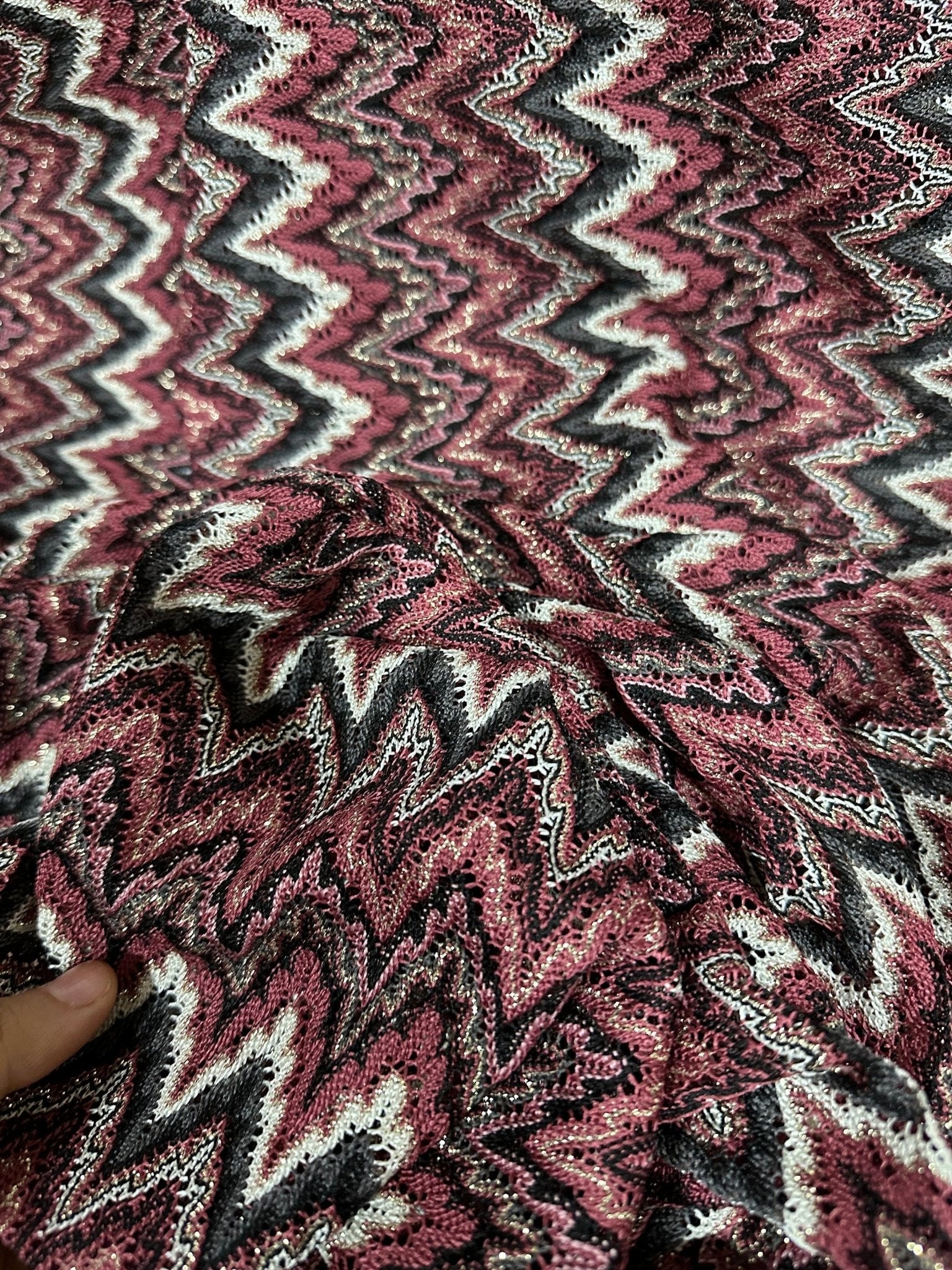 Mesh Fabric, Bordeaux colour Zigzag Knited Fabric, Shiny Knit Jersey Fabric - Whotex Online Fabric Store