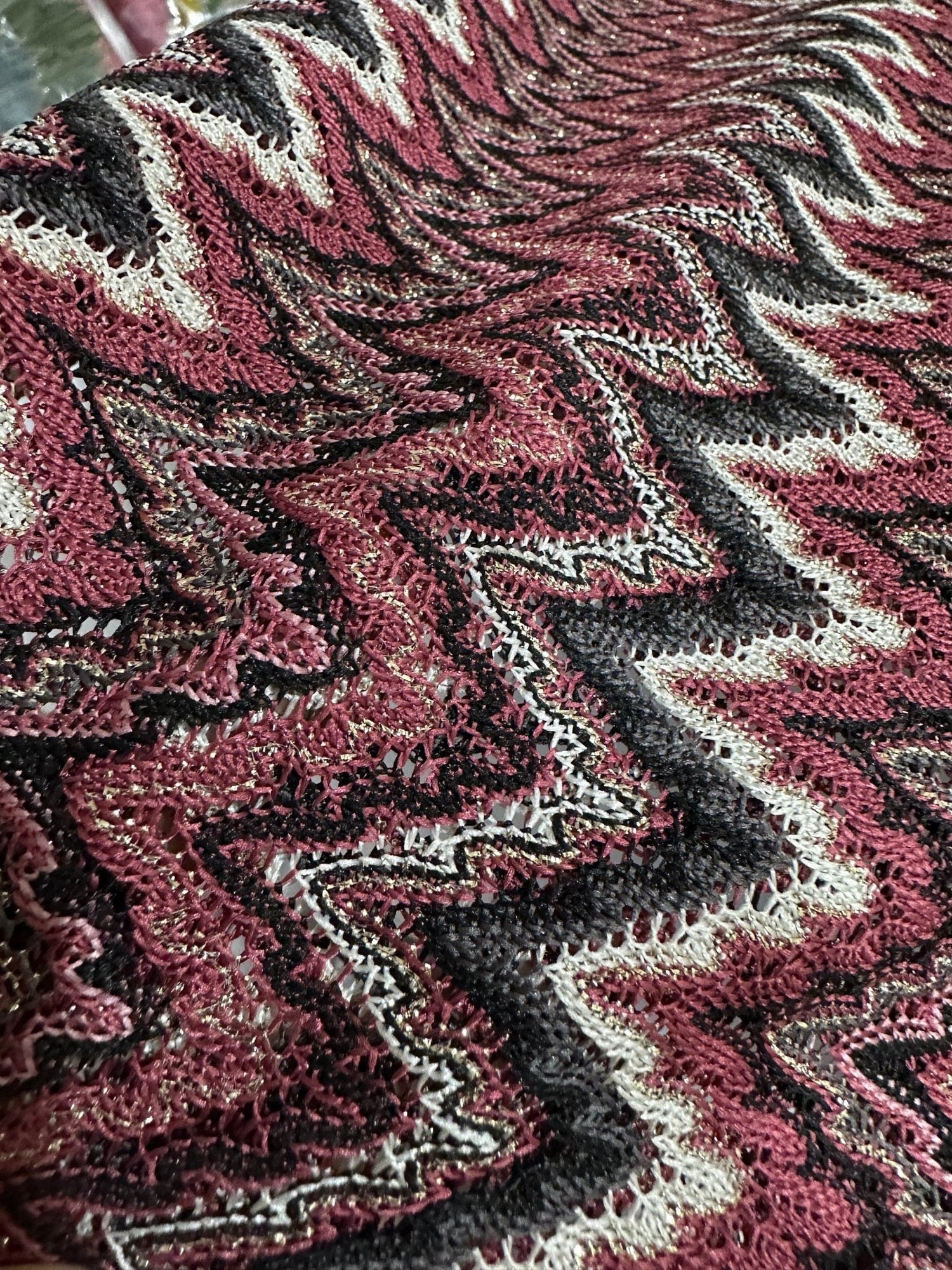 Mesh Fabric, Bordeaux colour Zigzag Knited Fabric, Shiny Knit Jersey Fabric - Whotex Online Fabric Store