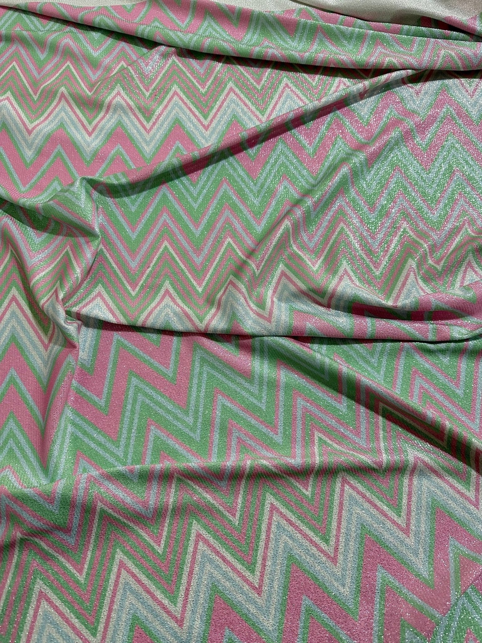 Mesh Fabric, Green Pink Zigzag Pattern Knit Fabric - Whotex Online Fabric Store