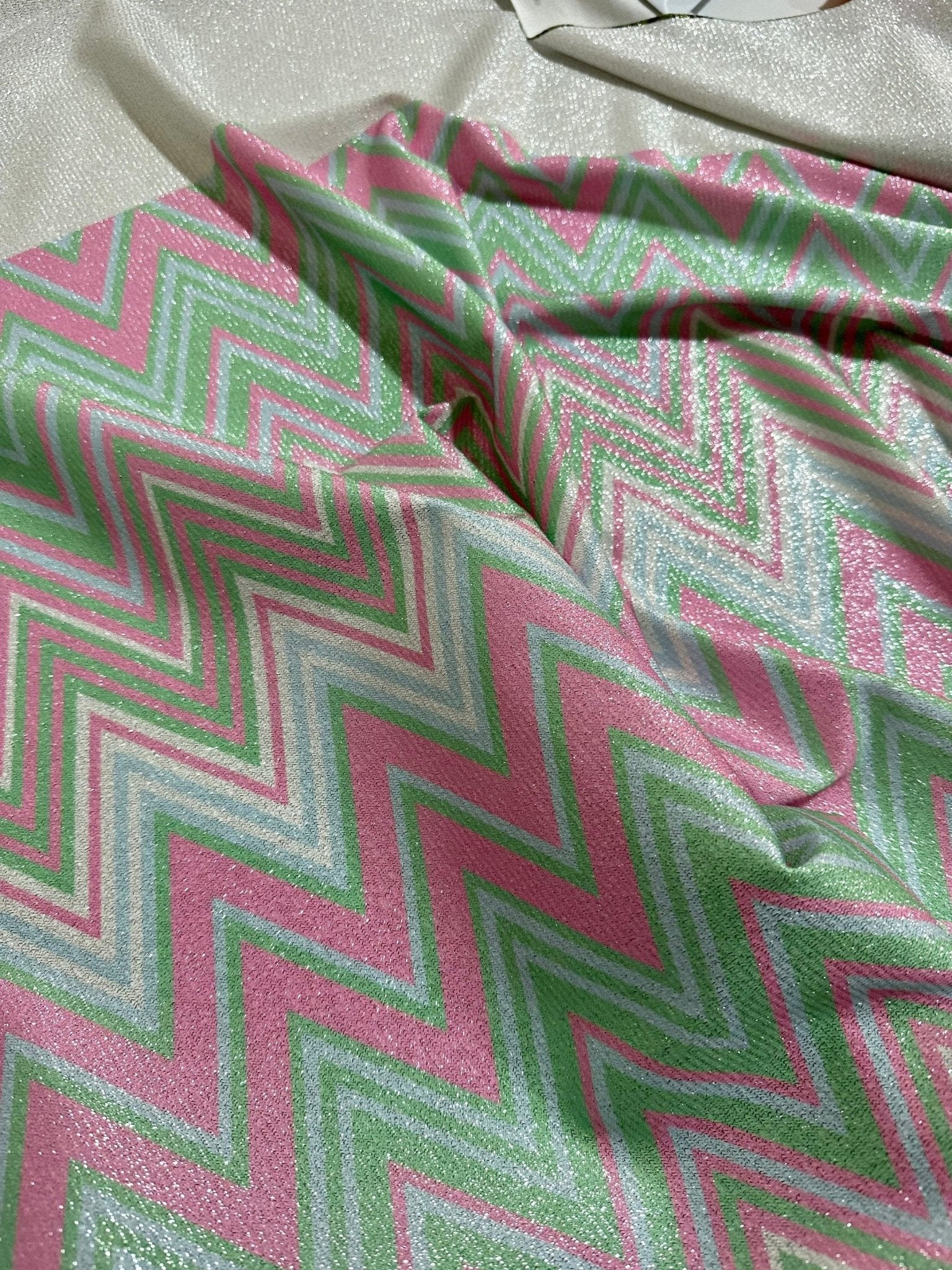 Mesh Fabric, Green Pink Zigzag Pattern Knit Fabric - Whotex Online Fabric Store