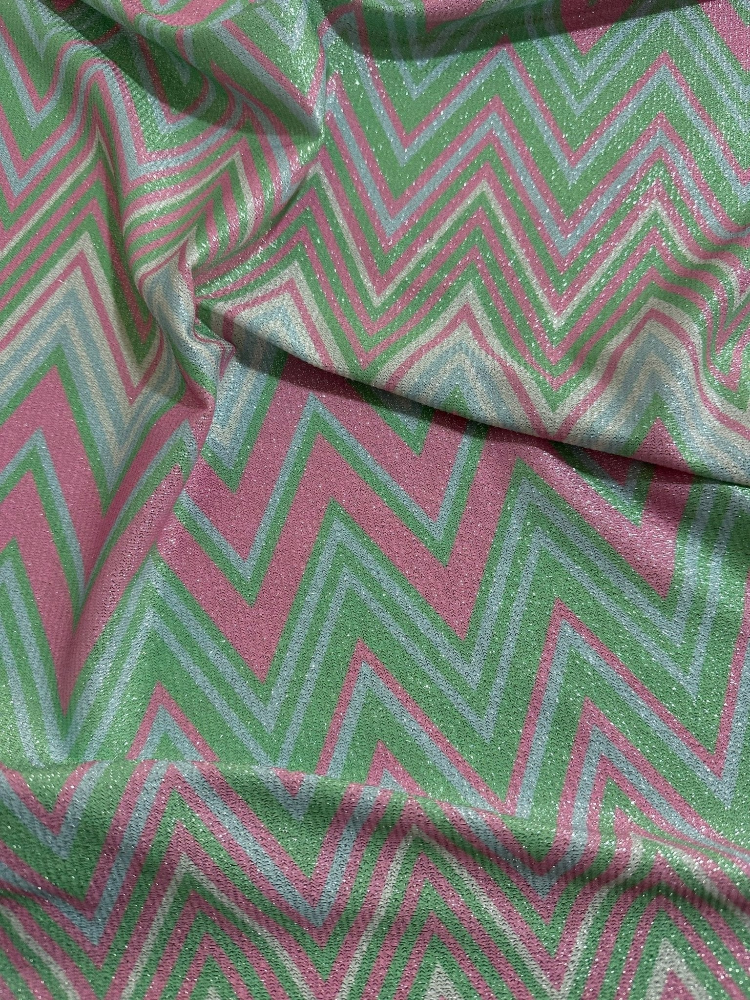 Mesh Fabric, Green Pink Zigzag Pattern Knit Fabric - Whotex Online Fabric Store