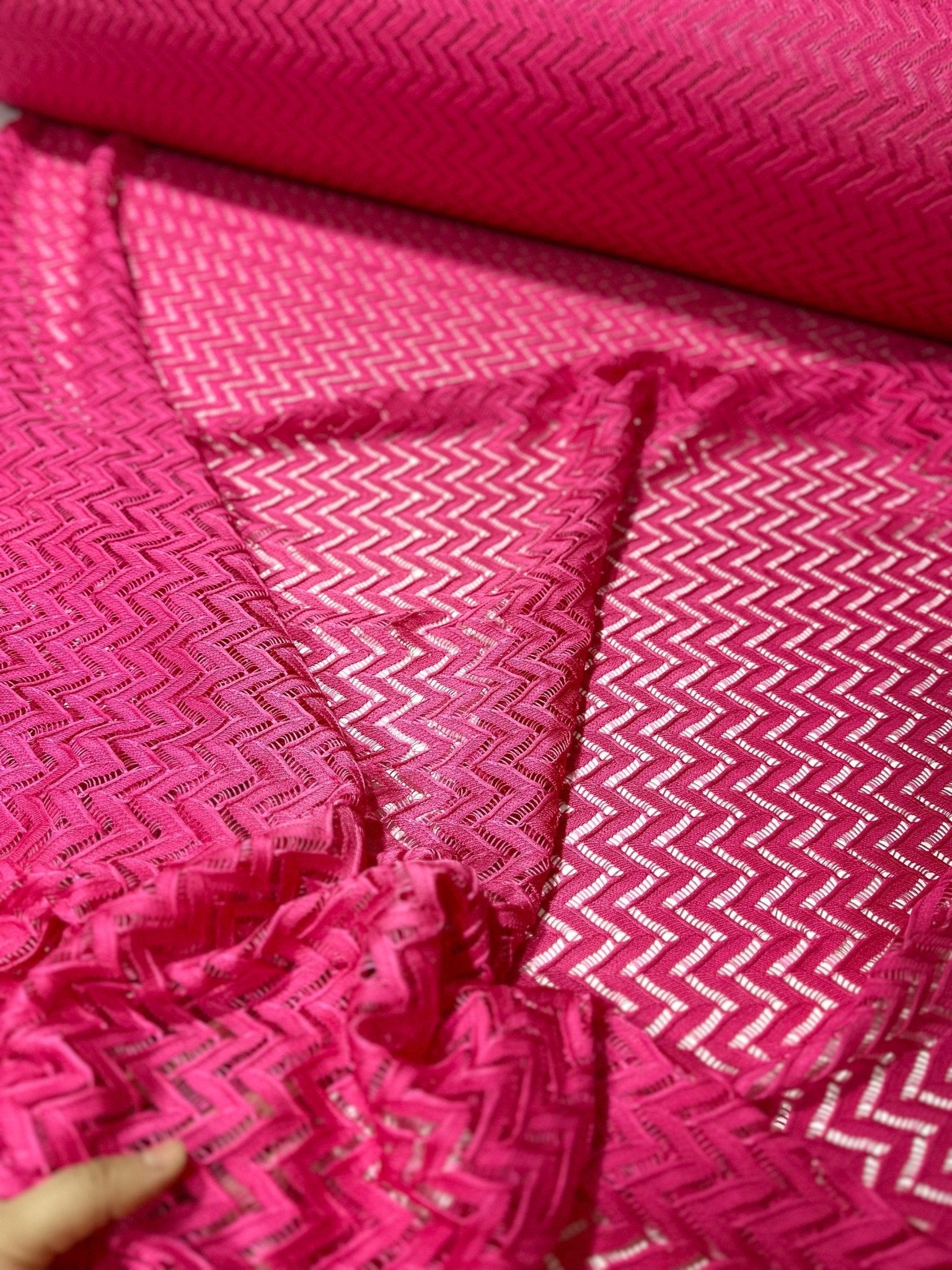 Mesh Fabric, Pink color Zigzag Knit Jersey Fabric - Whotex Online Fabric Store