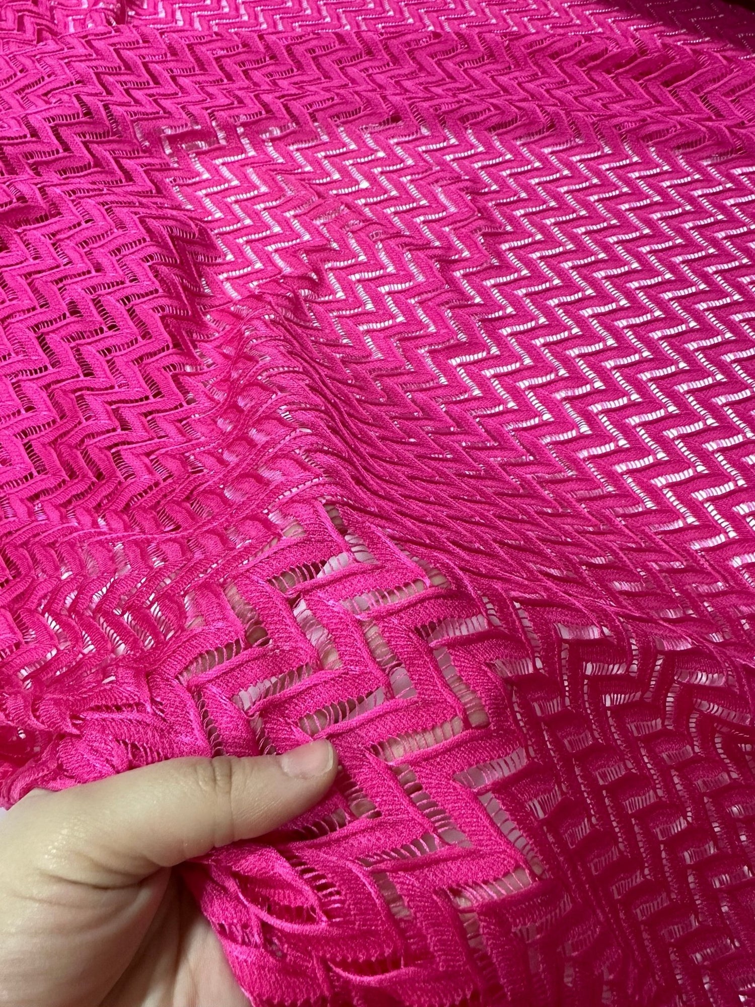 Mesh Fabric, Pink color Zigzag Knit Jersey Fabric - Whotex Online Fabric Store