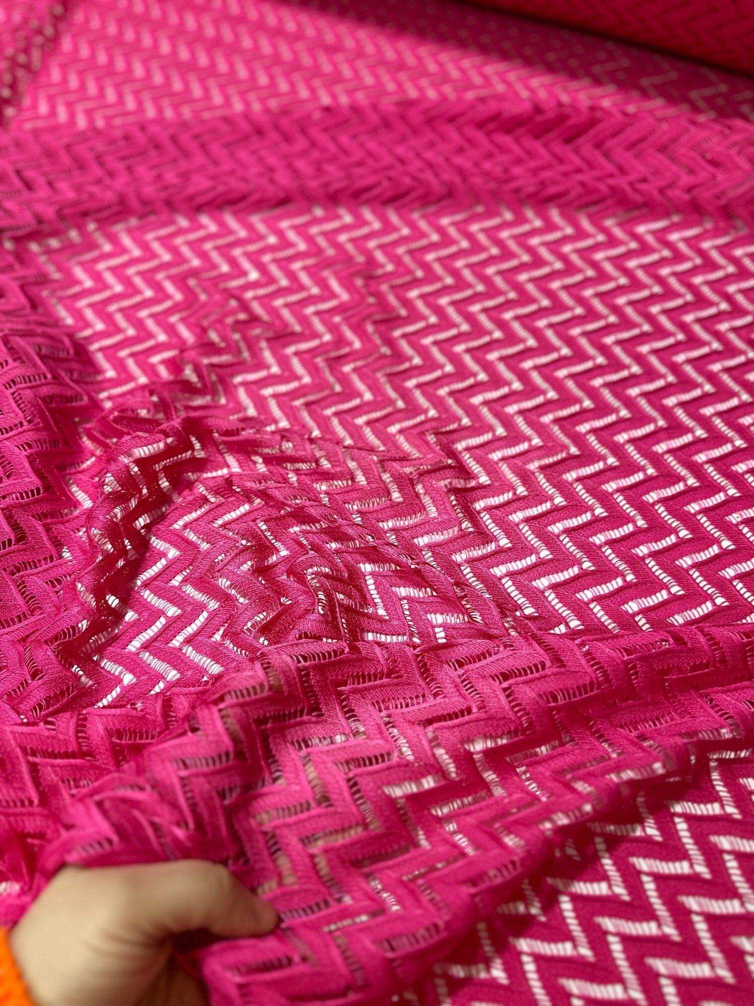 Mesh Fabric, Pink color Zigzag Knit Jersey Fabric - Whotex Online Fabric Store