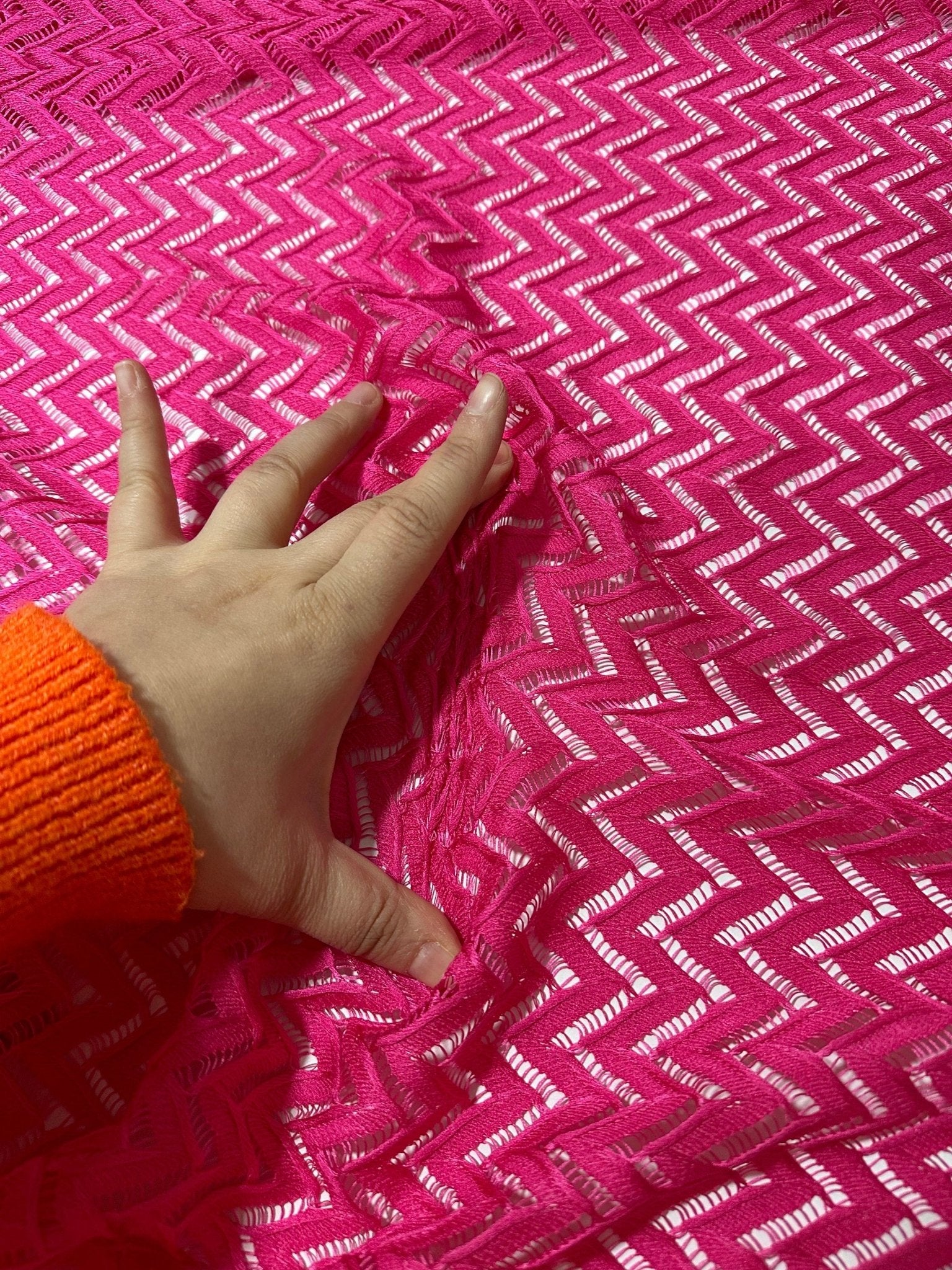 Mesh Fabric, Pink color Zigzag Knit Jersey Fabric - Whotex Online Fabric Store