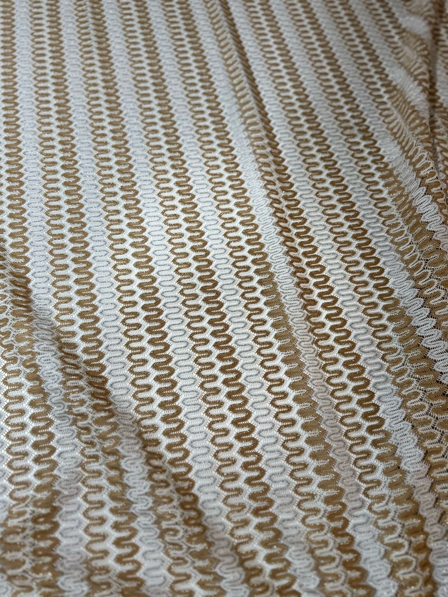 Mesh Fabric, Shimmer Zigzag Knit Jersey fabric, Beige and Cream Chevron - Whotex Online Fabric Store