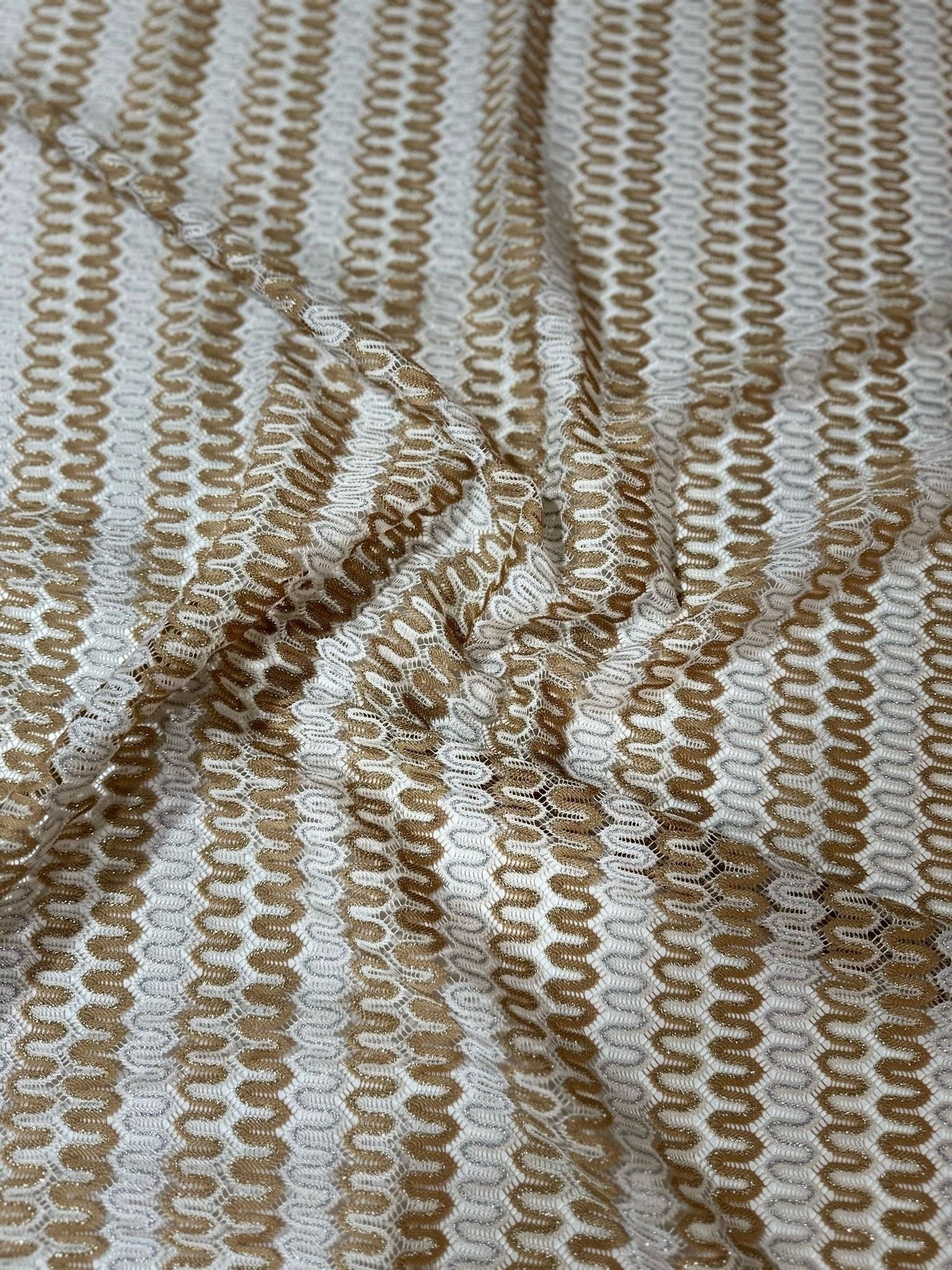 Mesh Fabric, Shimmer Zigzag Knit Jersey fabric, Beige and Cream Chevron - Whotex Online Fabric Store