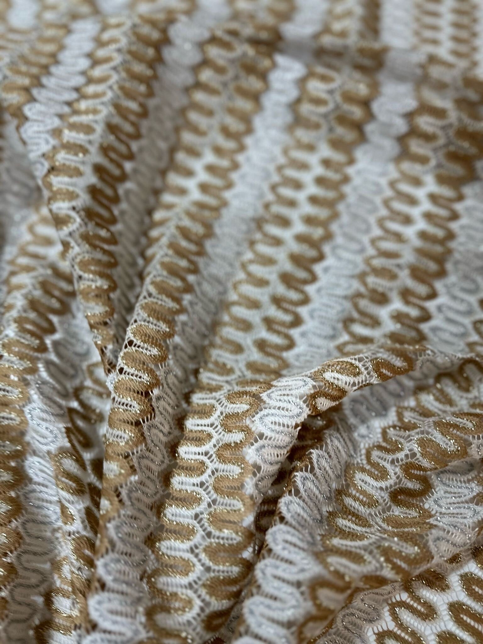 Mesh Fabric, Shimmer Zigzag Knit Jersey fabric, Beige and Cream Chevron - Whotex Online Fabric Store