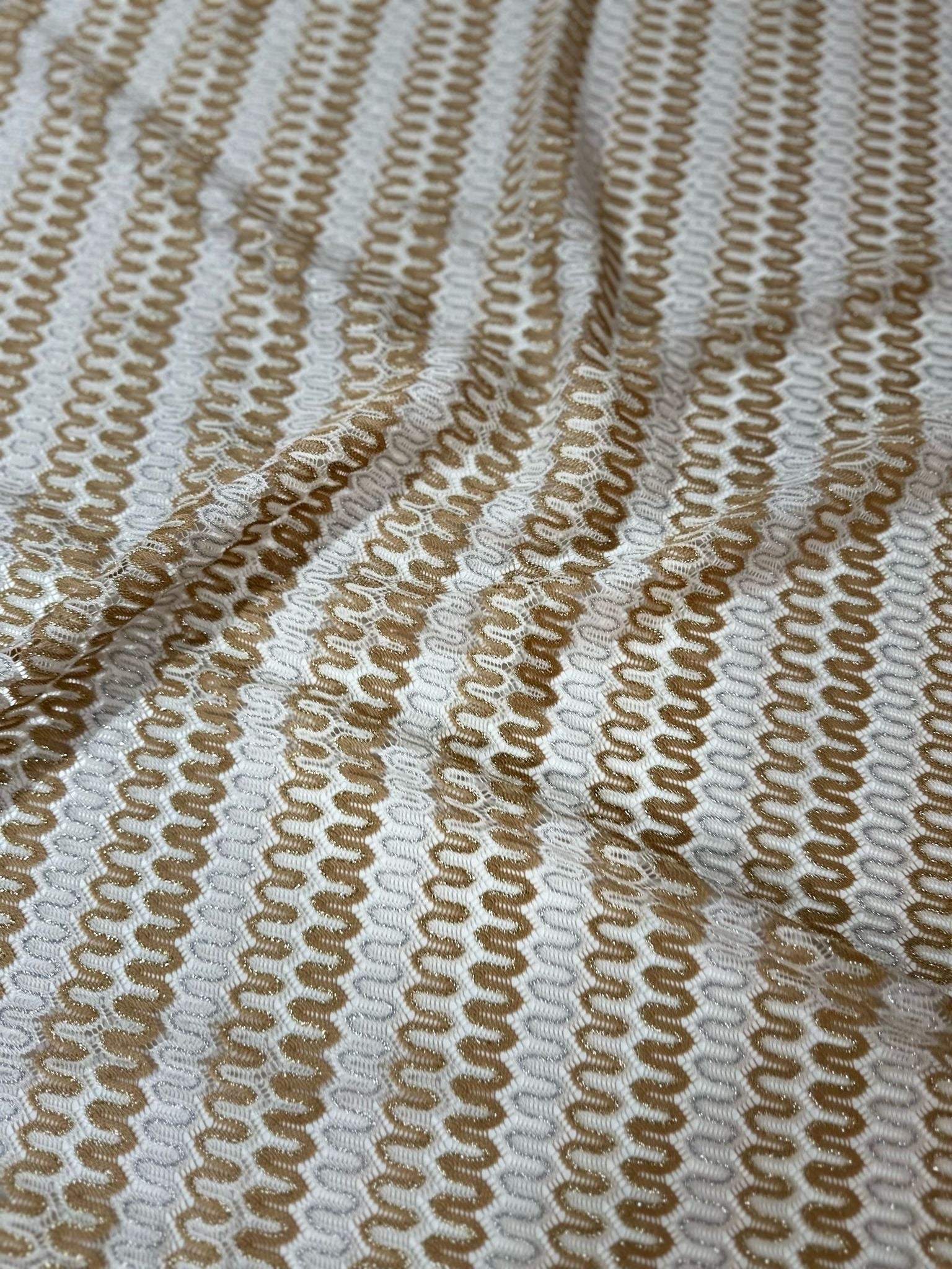 Mesh Fabric, Shimmer Zigzag Knit Jersey fabric, Beige and Cream Chevron - Whotex Online Fabric Store