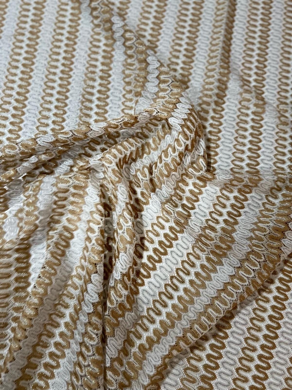 Mesh Fabric, Shimmer Zigzag Knit Jersey fabric, Beige and Cream Chevron - Whotex Online Fabric Store