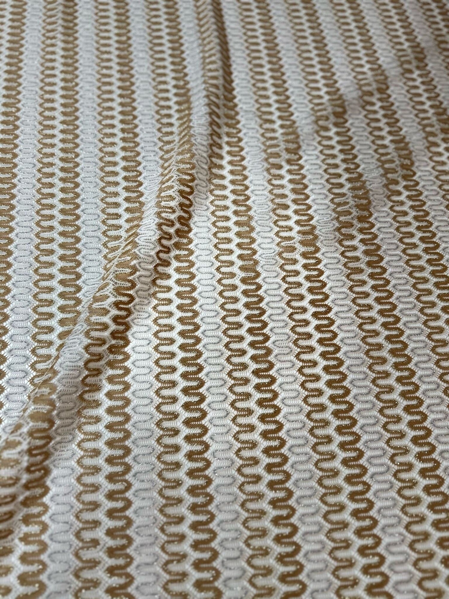 Mesh Fabric, Shimmer Zigzag Knit Jersey fabric, Beige and Cream Chevron - Whotex Online Fabric Store