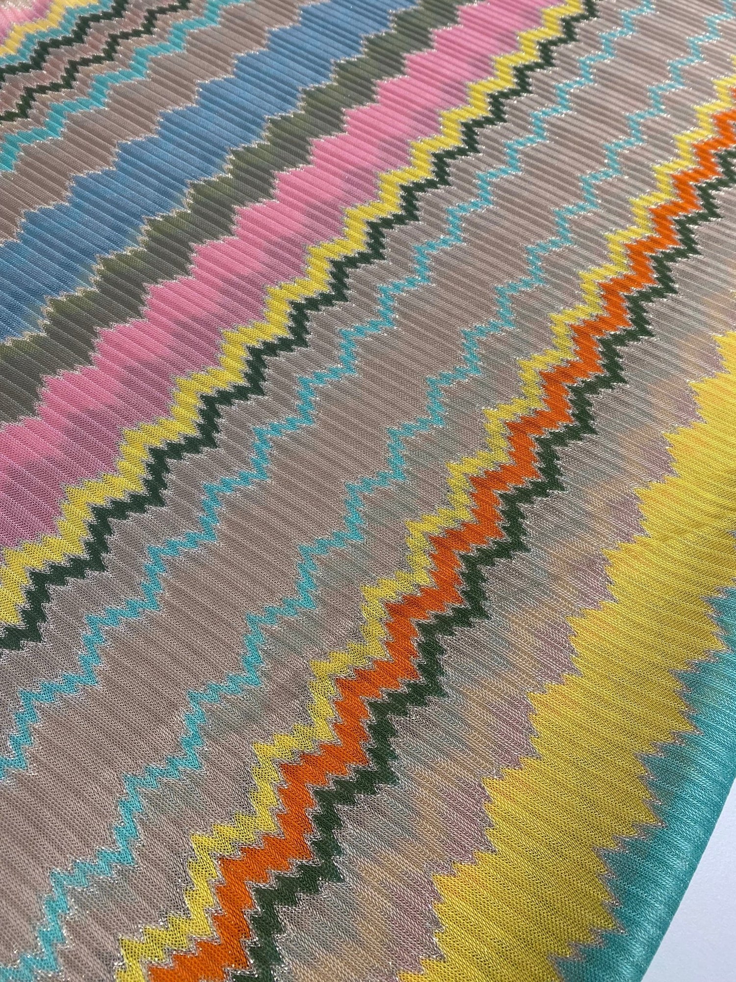 Mesh Fabric with Multicolor Zigzag Design - Whotex Online Fabric Store