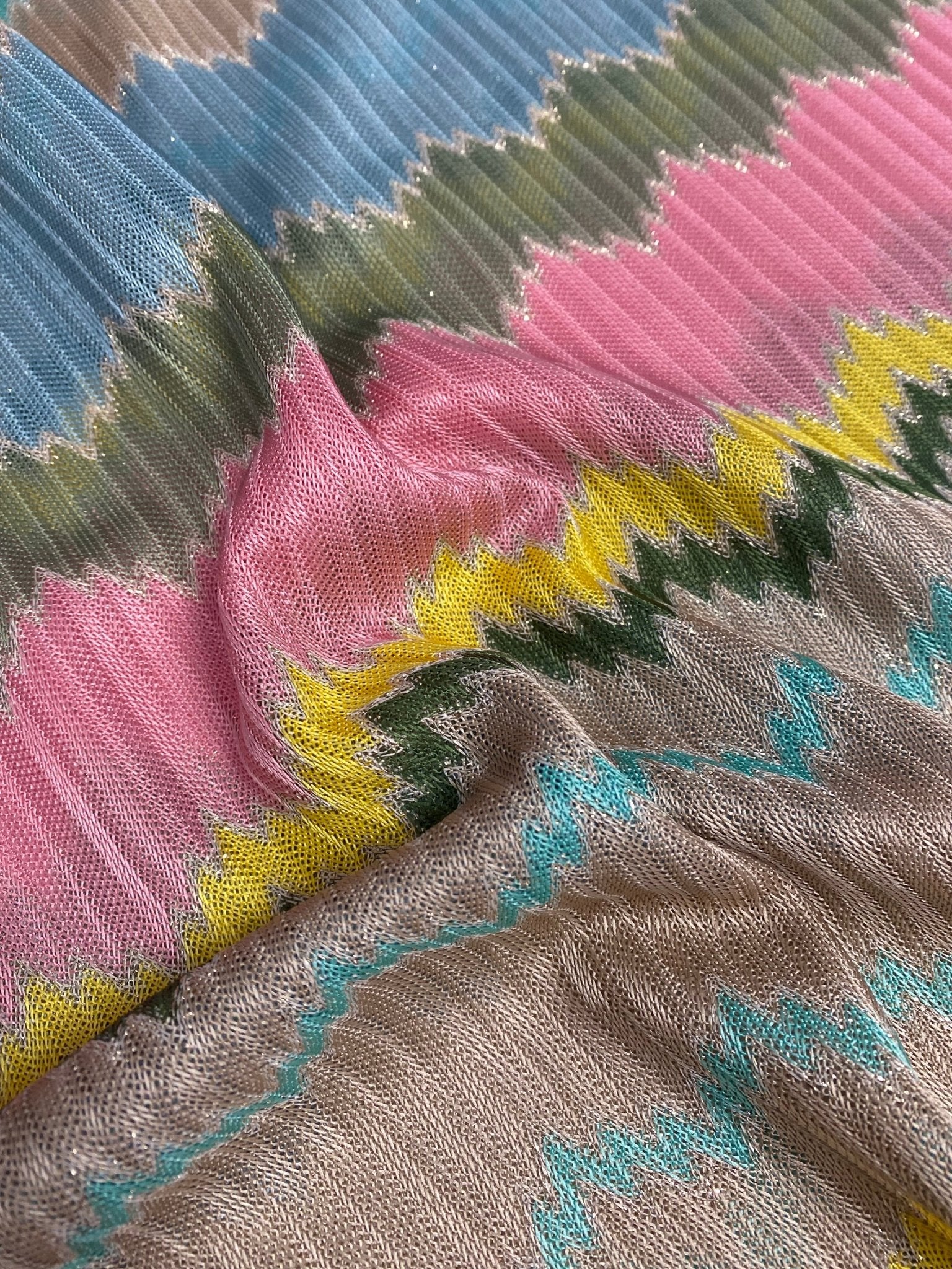 Mesh Fabric with Multicolor Zigzag Design - Whotex Online Fabric Store