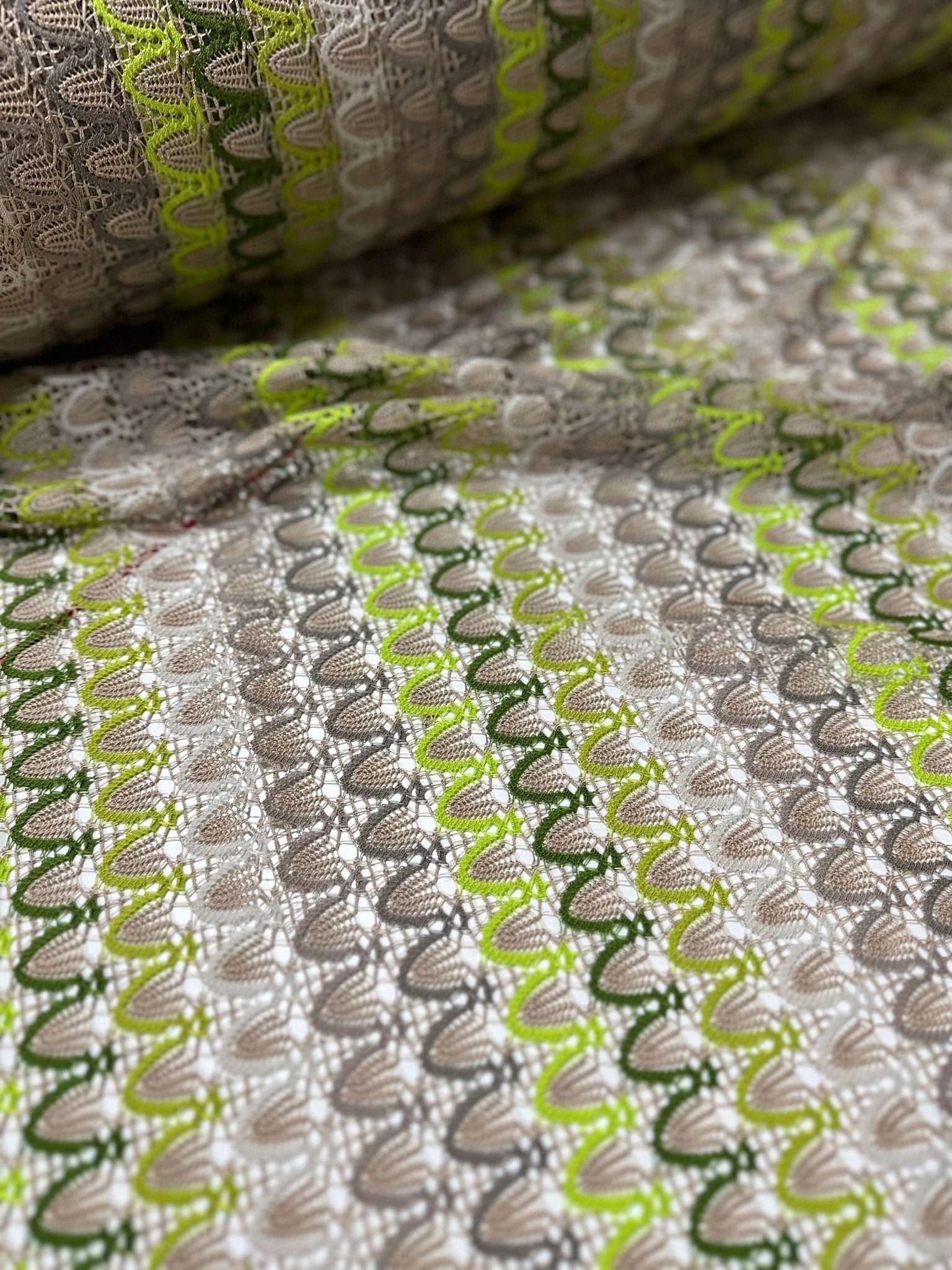 Mesh Fabric, Zigzag Knit Jersey Fabric, beige Green jersey - Whotex Online Fabric Store