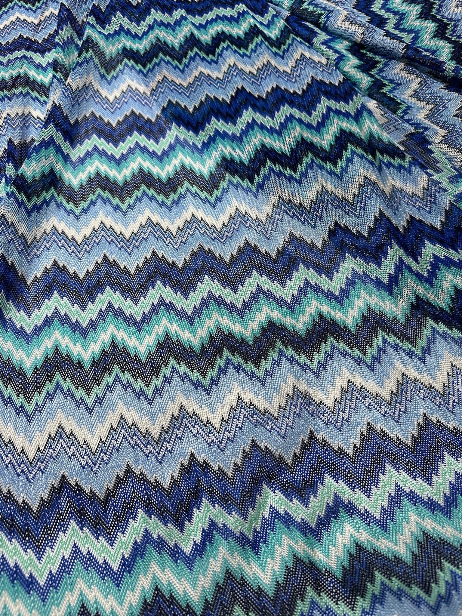 Mesh Fabric, Zigzag Knit Jersey Fabric, luxury Fabric, italian Fabric, dress, pareo, shirt, craft, blouse, Blue White color Chevron Fabric - Whotex Online Fabric Store