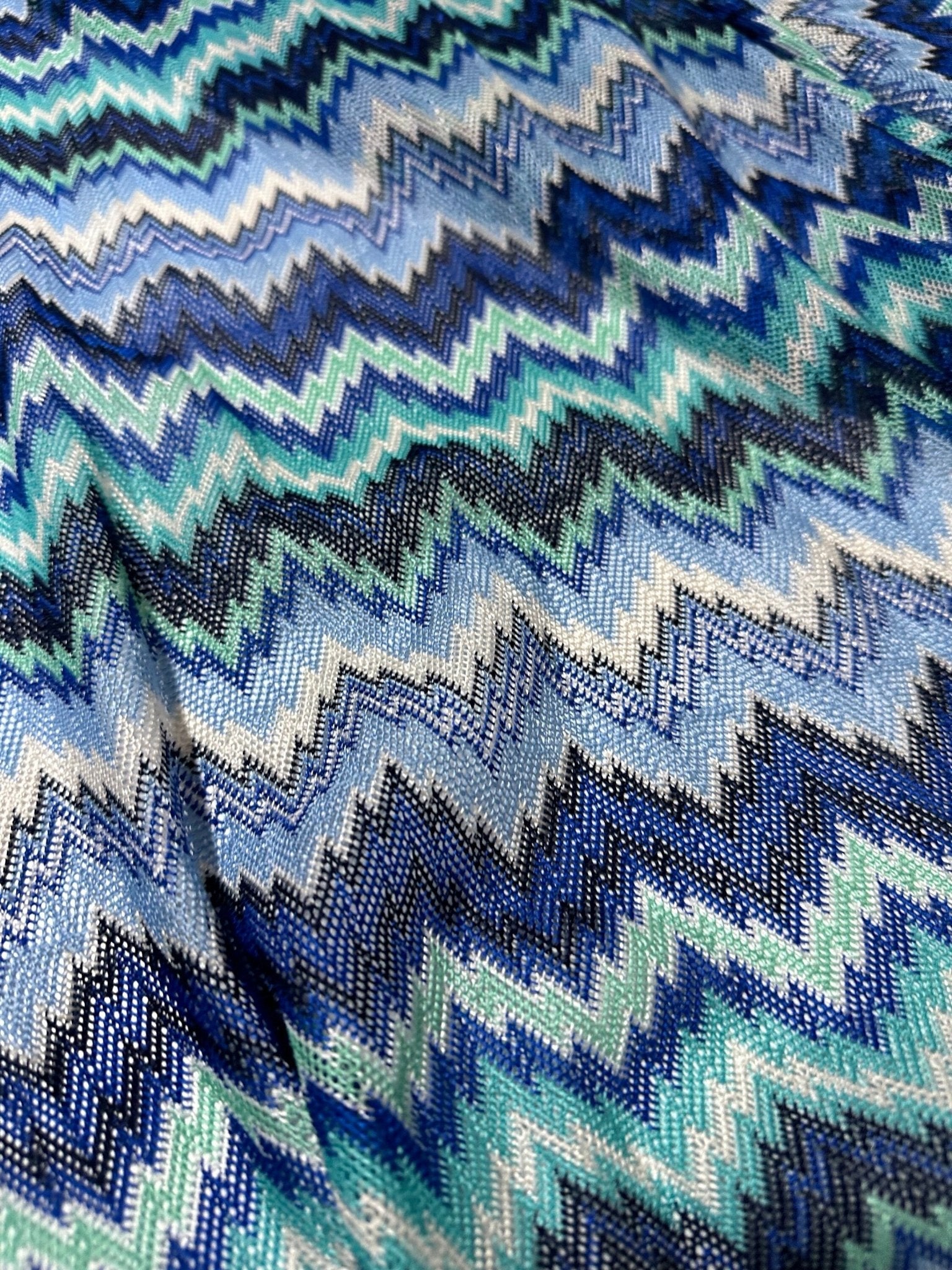 Mesh Fabric, Zigzag Knit Jersey Fabric, luxury Fabric, italian Fabric, dress, pareo, shirt, craft, blouse, Blue White color Chevron Fabric - Whotex Online Fabric Store